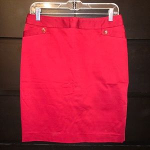 Red Knee Length Pencil Skirt